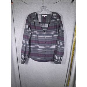 Madewell Button Up Top Womens Large Vneck Button Down Pineview Plaid Academia